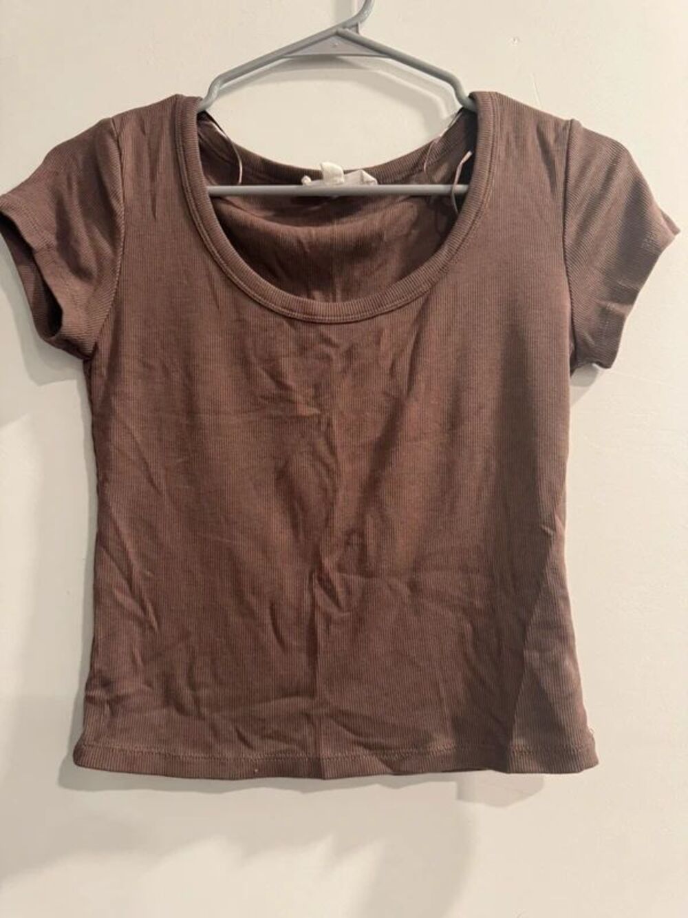 Women’s Brown Short Sleeve Cropped Shirt-Size Small